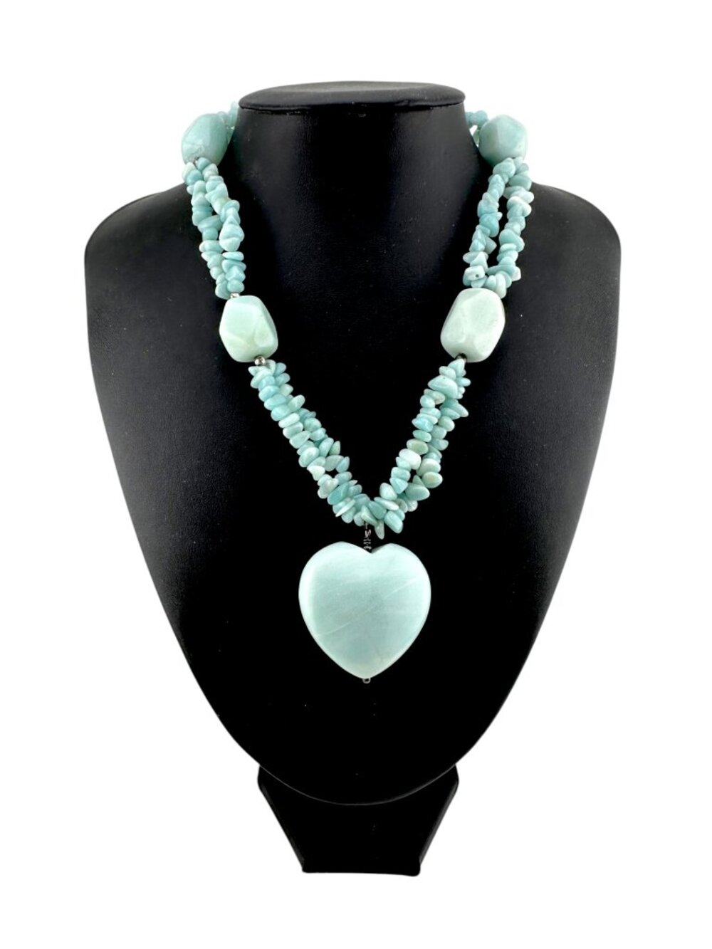 JTV Amazonite Heart Necklace Double Strand Gemstone Statement Pendant 18-20" - Picture 3 of 12